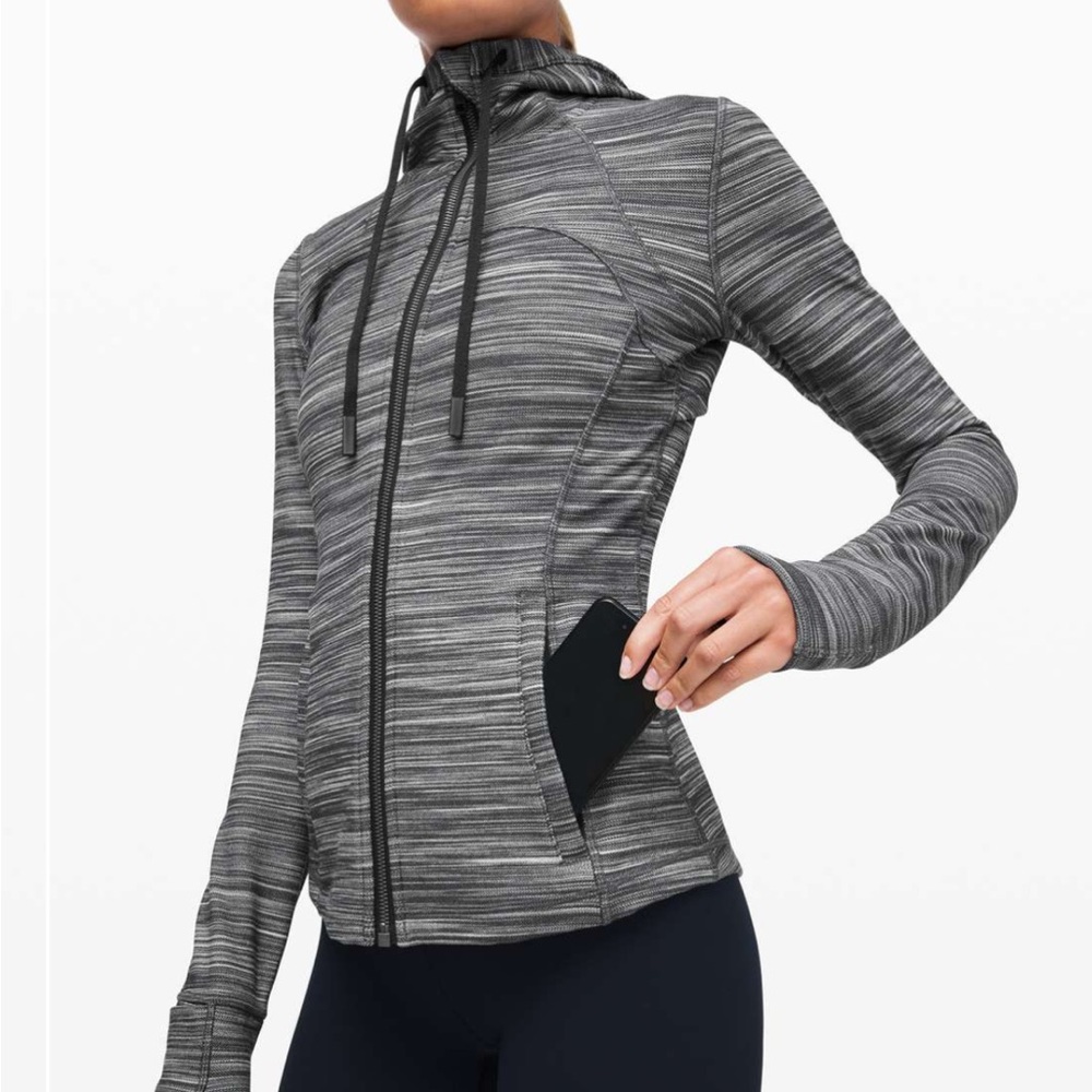 LULULEMON Define Nulu Hooded Heathered Charcoal Black White Zip-Up Jacket